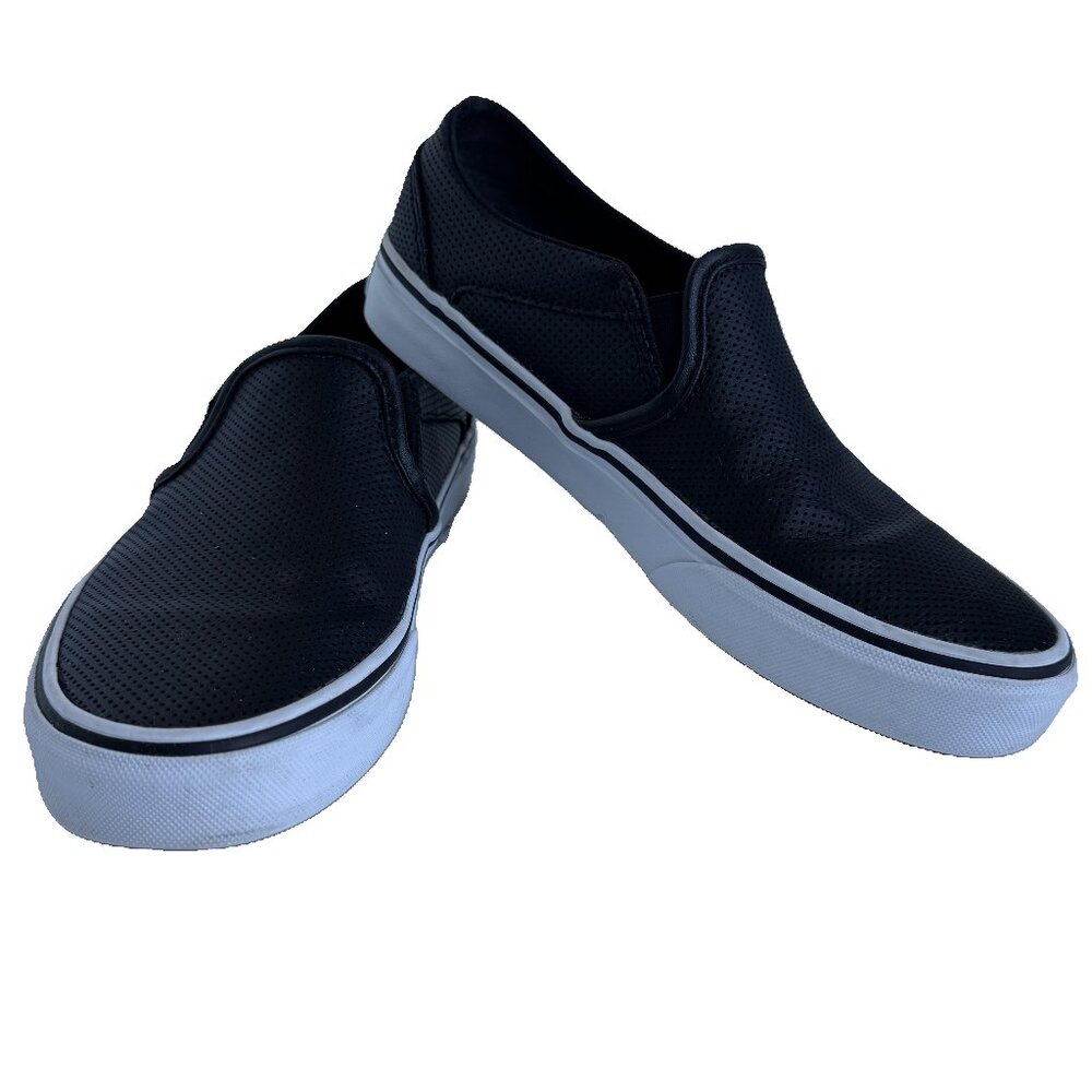 Vans Slip-On Perforated Leather Women's Size 7 Sneaker Shoes 721356 Black